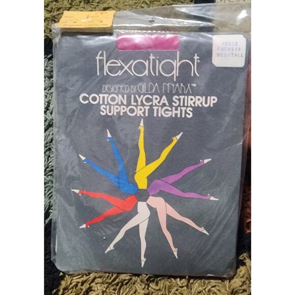 VTG. flexatight body  COTTON LYCRA STIRRUP SUPPORT tights #5012 FUCHSIA MED/TALL - Picture 1 of 3